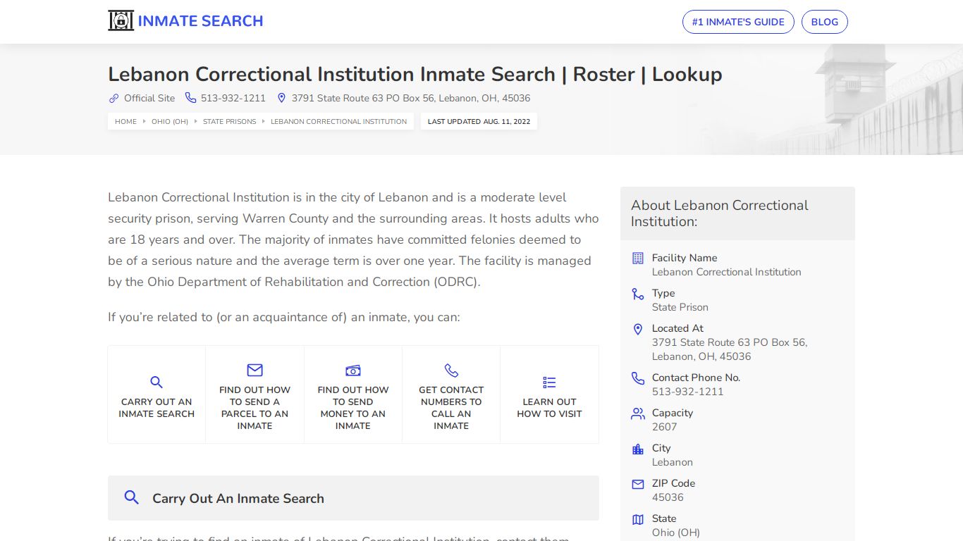 Lebanon Correctional Institution Inmate Search | Roster ...